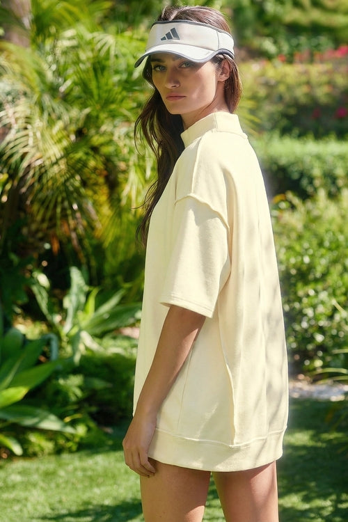 Mock Neck Exposed Seam Tunic Top & Shorts Set