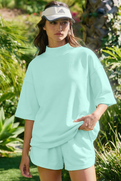 Mock Neck Exposed Seam Tunic Top & Shorts Set