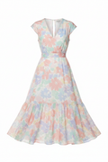 Floral summer midi dress in soft pastel tones